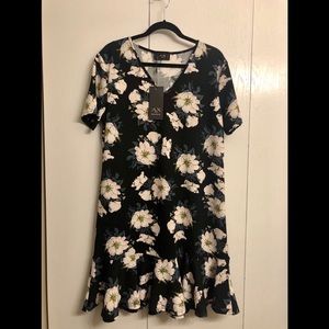 Black Floral Fitted Dress - NWT